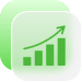 Green upward trending bar chart with arrow showing business growth and success