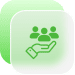 Green hand holding people icons representing customer care and support services