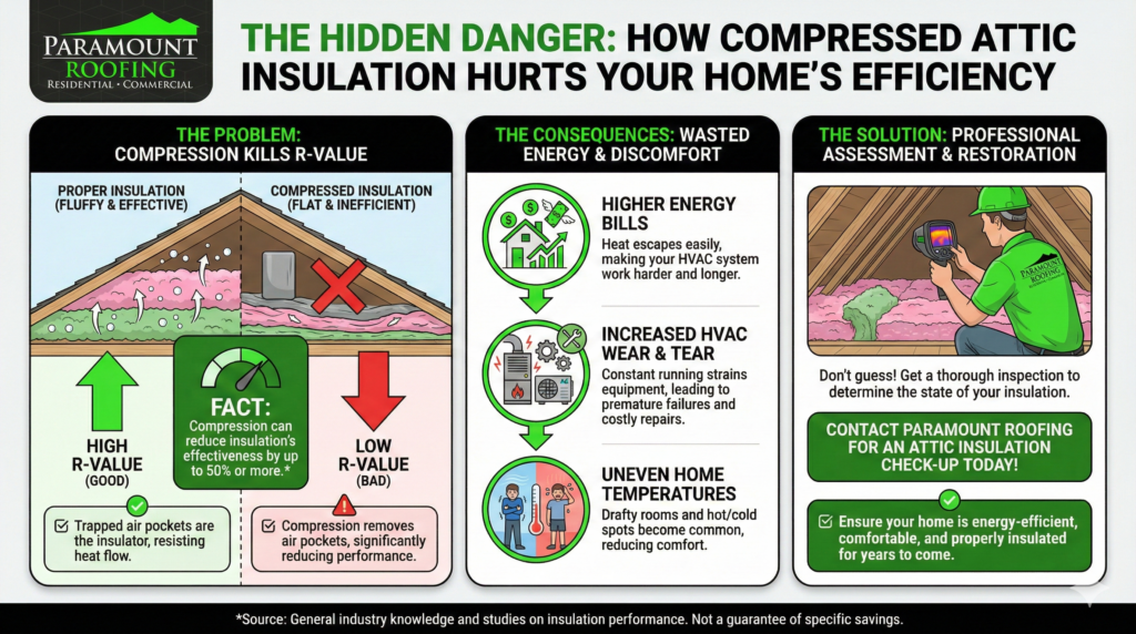 Infographic explaining how compressed attic insulation affects home efficiency.