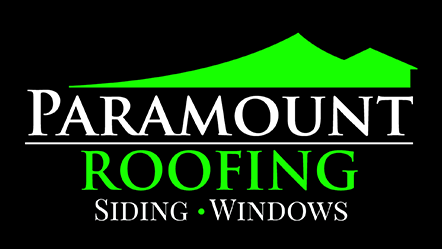 Paramount Roofing logo with green roof icon and black background