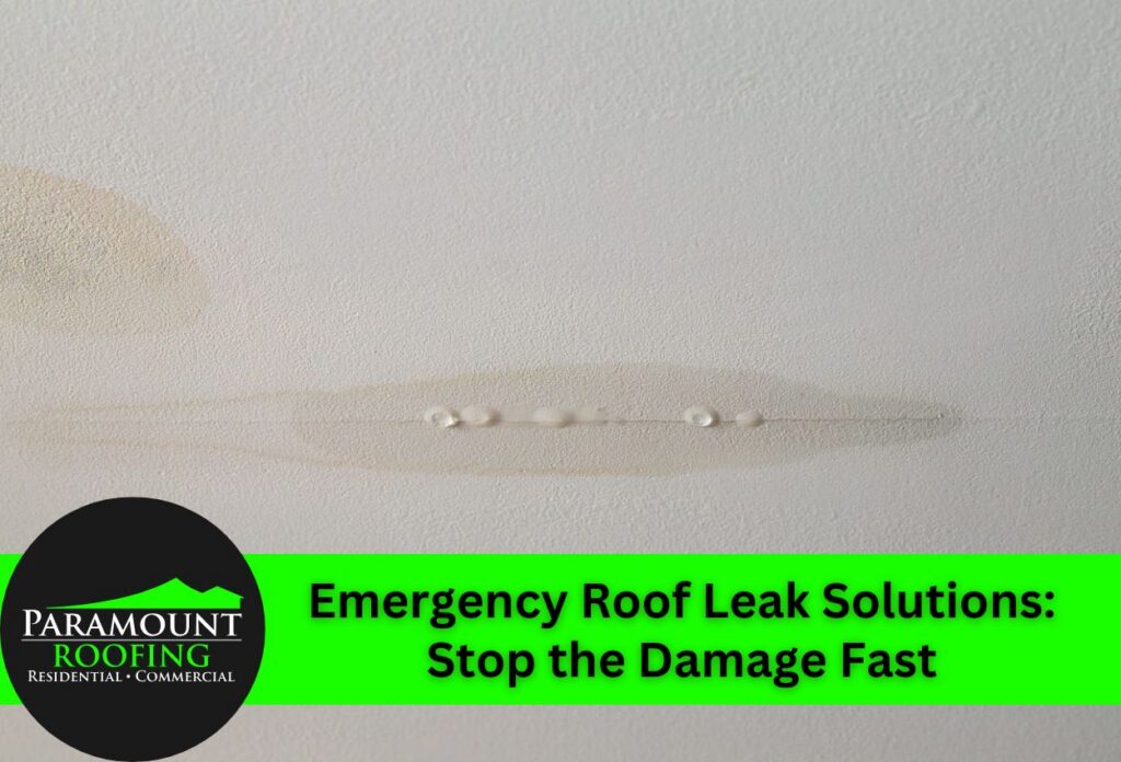 Ceiling water damage shows emergency roof leak needing quick repair.