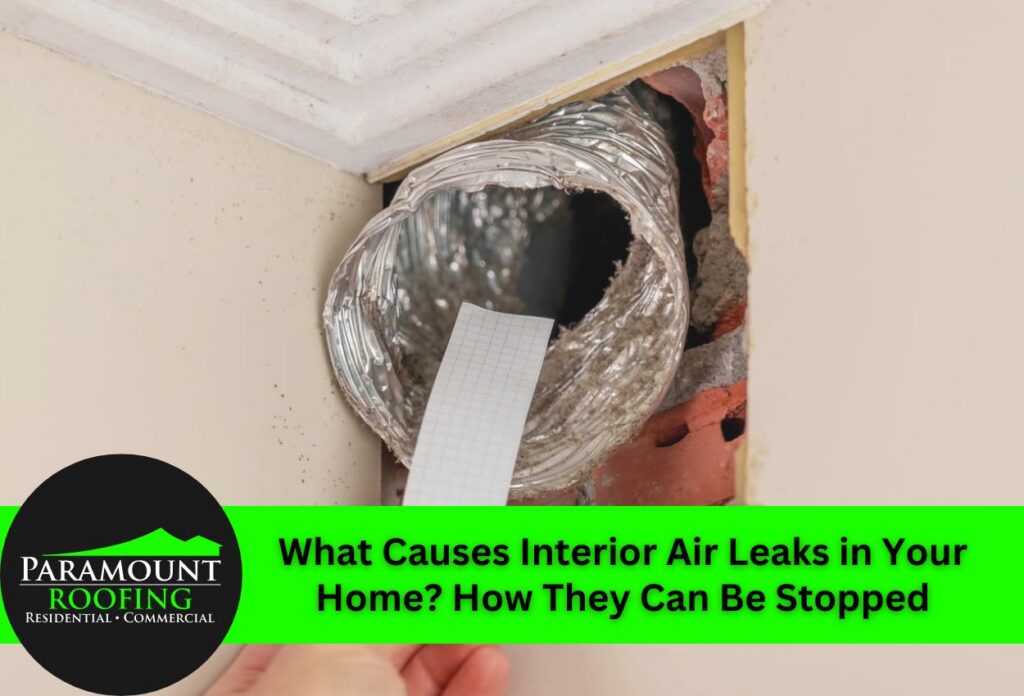 Exposed air duct showing unsealed gap in home interior wall.