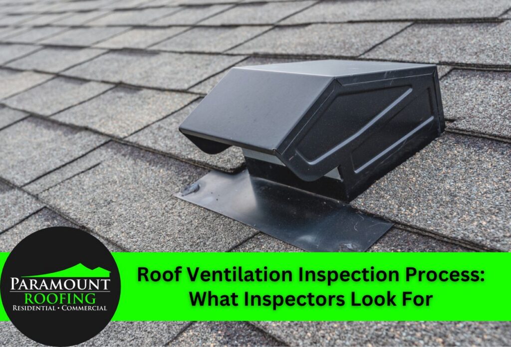 Close-up of roof ventilation vent on shingles during inspection