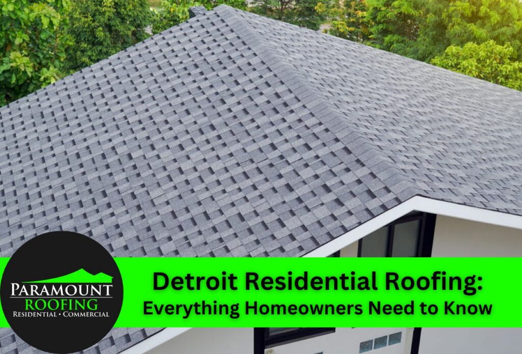 Newly installed grey roof on a residential home in Detroit.