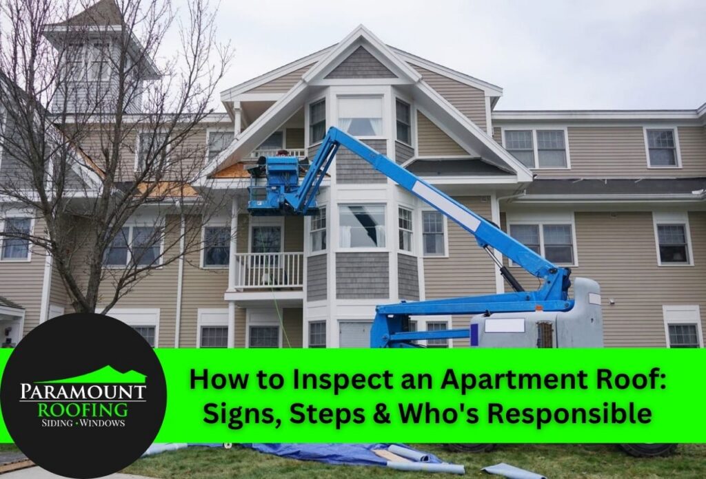 Apartment roof inspection using a blue aerial lift machine